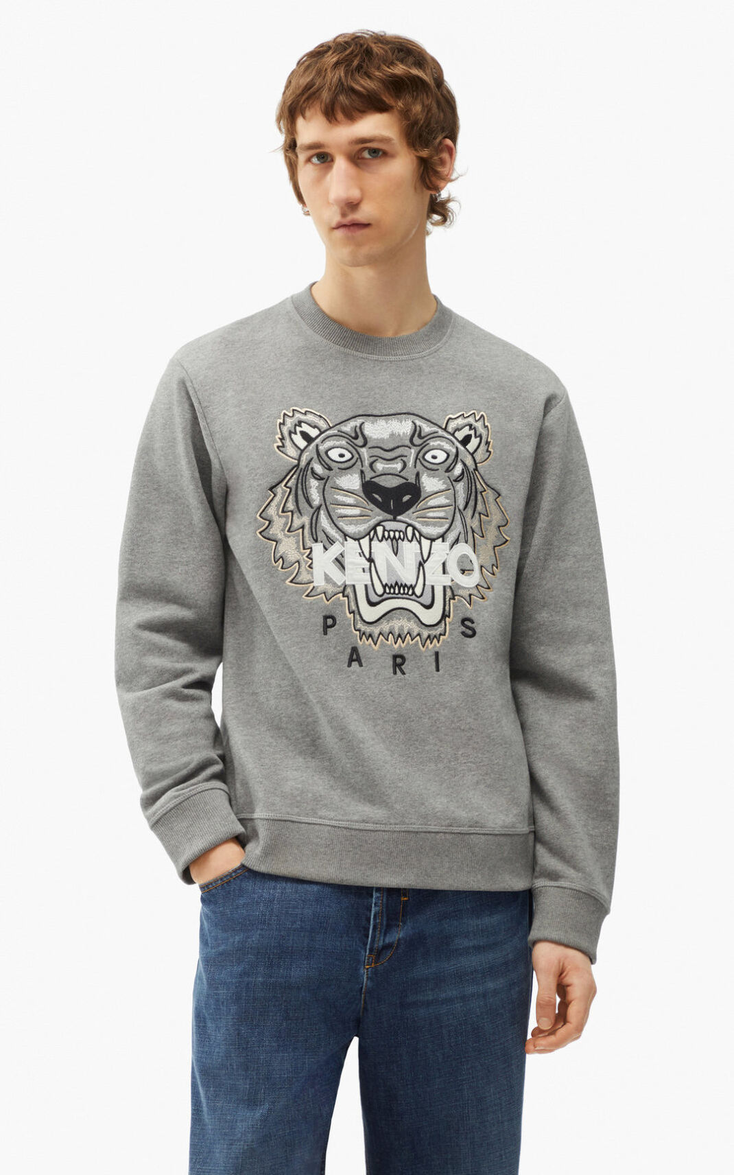 Kenzo Tiger Sudadera Hombre Gris | 0826934-IF